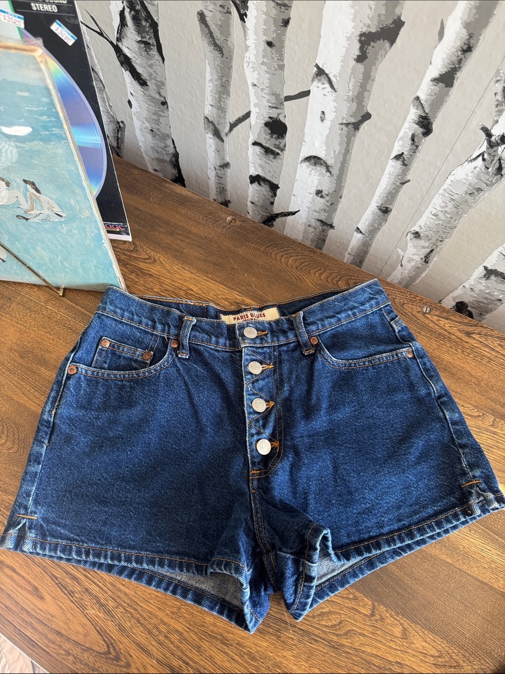Vintage Paris Blues Dark Blue Button-Fly Denim Shorts
